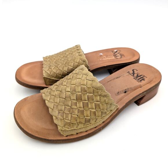 Sofft Ardee Woven Slide Sandals Mojito Green Leather Open Toe Size US6.5 EU37 - Picture 1 of 11